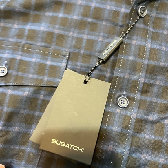 NWT Bugatchi Shaped Fit Blue Checkered Pattern Button Down Shirt- Size L… - Picture 6 of 8
